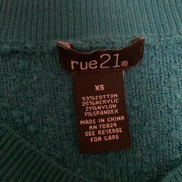 rue 21 XS teal sweater with balloon sleeves - Picture 3 of 3